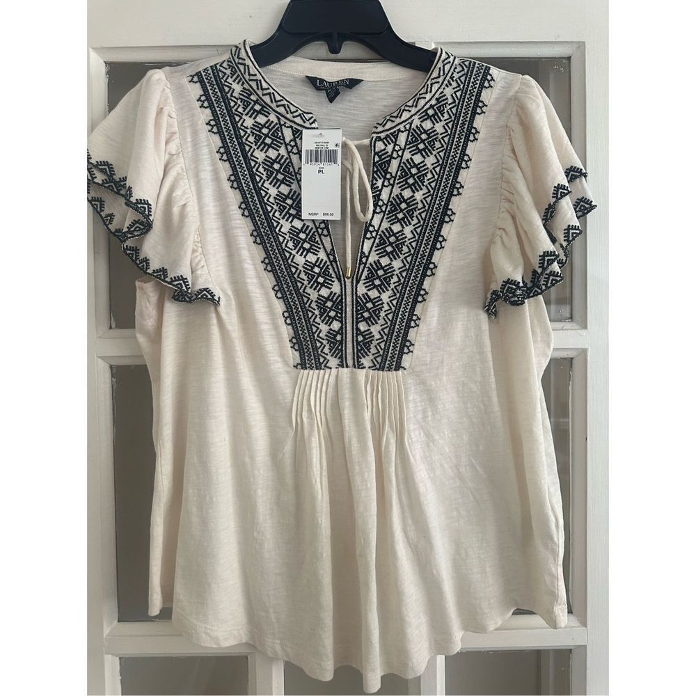 LAUREN RALPH LAUREN size petite large EMBROIDERED top BLOUSE - Picture 6 of 9
